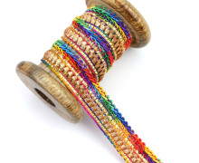 1 Meter Zierband - Dekoband - Glitzer - 20mm - Gold/Regenbogen