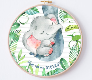 DIY Stickrahmen - Lovely Little Elephant - personalisiertes Stickrahmen Bild - Elefant - zum Selbermachen