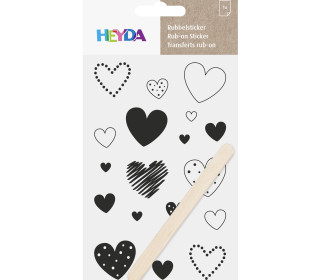 1 Bogen Rubbelsticker - Inkl. Holzstick - Herzen - Schwarz