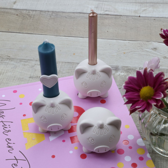 Silikon - Gießform - Einhorn-Schweinchen - mit Strich-Pony - offene Augen - für Baumkerzen - Schwein 2 - vielfältig nutzbar