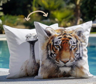 Genähtes Kissen inkl. Inlet - Tropical Jungle - Strauß & Tiger - Mein Hanseherz