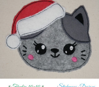Freebie Stickdatei Christmas Cat Doodle Applikation für den 10x10 Rahmen