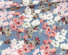 Bio Jersey - Organic Cotton - Beautiful Flowers - Taubenblau