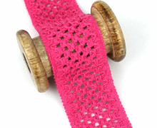 1 Meter Zierband - Dekoband - Einfassband - Elastisch - 45mm - Häkelmuster - Uni - Pink