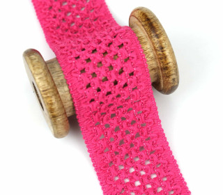 1 Meter Zierband - Dekoband - Einfassband - Elastisch - 45mm - Häkelmuster - Uni - Pink