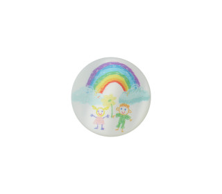 1 Polyesterknopf - Rund - 15mm - Öse - Kinder - Regenbogen & Kinder - Weiß