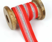 1 Meter Zierband - Dekoband - 25mm - Silberstreifen - Glitzer - Rot