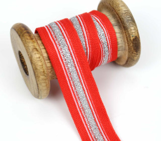 1 Meter Zierband - Dekoband - 25mm - Silberstreifen - Glitzer - Rot