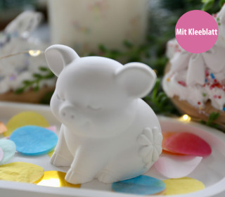 Silikon - Gießform - Kleines Glücksschweinchen - Glücksbringer - mit Kleeblatt - vielfältig nutzbar