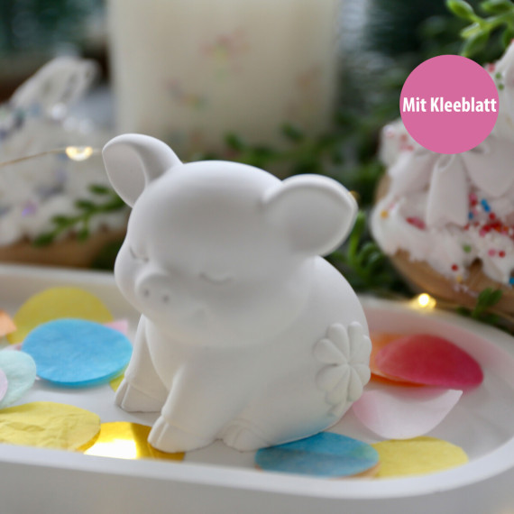 Silikon - Gießform - Kleines Glücksschweinchen - Glücksbringer - mit Kleeblatt - vielfältig nutzbar