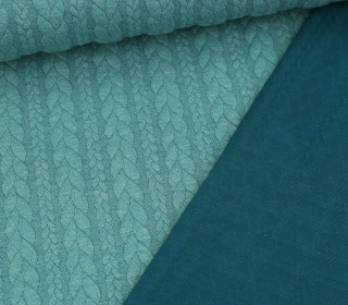 Weicher Jacquard-Sweat - Zopfmuster - Strickoptik - Uni - Minttürkis Meliert