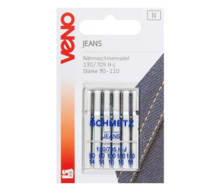 5 Nähmaschinennadeln - Jeans - 130/705 H-J - 90-110 - Schmetz - Silber