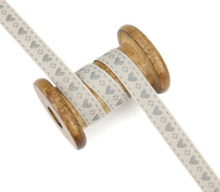 1m Webband - bestickt - Herzen - 15mm - Taupe Hell/Grau