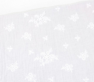 Musselin - Muslin - Double Gauze - Bestickt - Blumenbouquet - Weiß