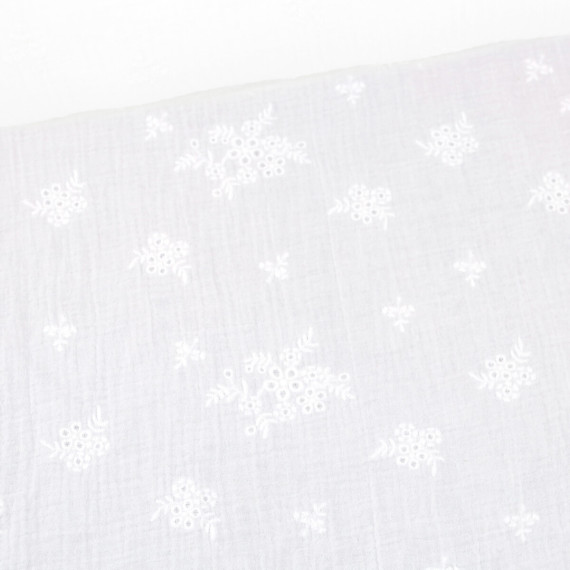 Musselin - Muslin - Double Gauze - Bestickt - Blumenbouquet - Weiß