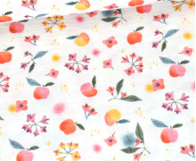 Musselin - Muslin - Double Gauze - Früchte & Blumen - Watercolor - Weiß