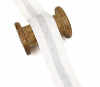 1m Gummiband - Uni - Farbig Metallisch Schimmernd - Streifen - 40mm - Weiß/Perlmutt