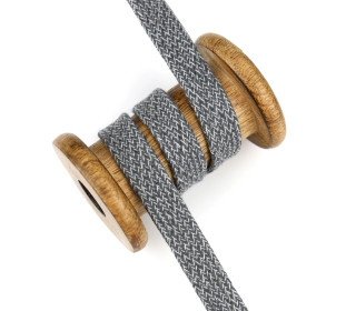Hoodiekordel - Flachkordel - Tresse - 15mm - Meliert - Weiß/Grau