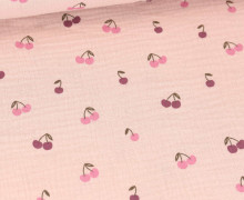 Musselin - Muslin - Double Gauze - Fruits - Cherries - Schnuffeltuch - Windeltuch - Beigerosa