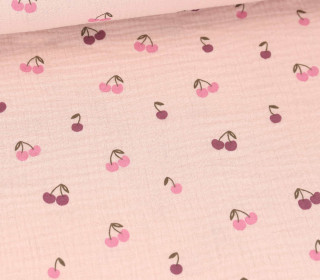 Musselin - Muslin - Double Gauze - Fruits - Cherries - Schnuffeltuch - Windeltuch - Beigerosa