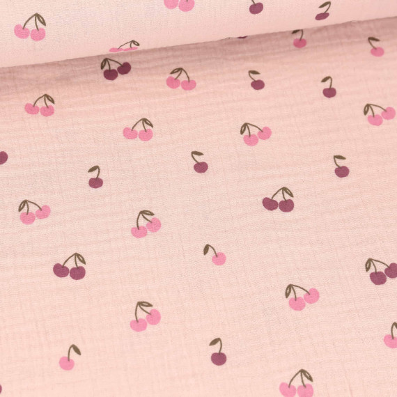 Musselin - Muslin - Double Gauze - Fruits - Cherries - Schnuffeltuch - Windeltuch - Beigerosa