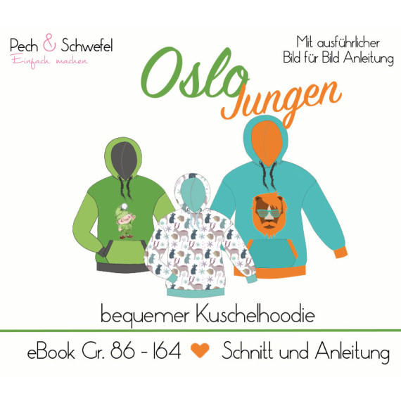 Hoodie „Oslo“ Jungen Gr. 86 – 164 in A4 und A0 (Einzel- und Mehrgrößenschnitt) von Pech und Schwefel
