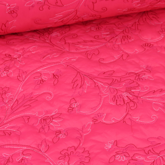 Quilt - Wattiert - Matt Glanz - Bestickt - Floral - Fuchsia