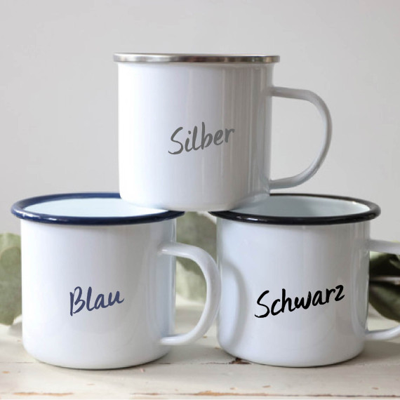 Emaille Becher - Auto - Hochzeit