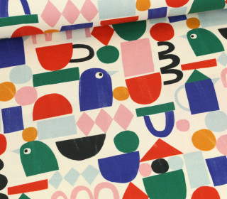 Leichter Bio Sommersweat - French Terry - JENNIFER BOURON - Birds And Shapes - Creme