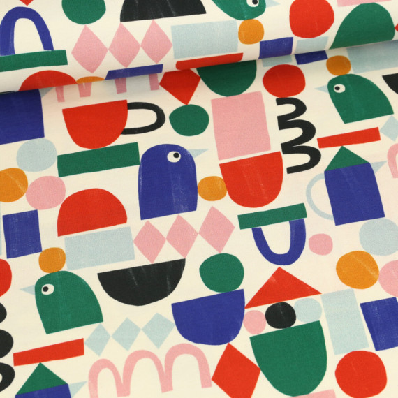 Leichter Bio Sommersweat - French Terry - JENNIFER BOURON - Birds And Shapes - Creme