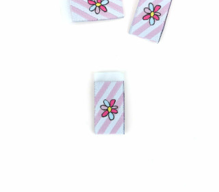 1 Label - Blume - Schrägstreifen - Pastellblau/Flieder - Katzengold Designs