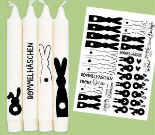 DIN A4 - Kerzen-Tattoofolie - Bommelhäschen - für Kerzen / Keramik
