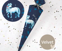 DIY-Nähset Schultüte - Schimmel - Pferd - Dunkelblau/Schwarzblau - Velvet - zum selber Nähen