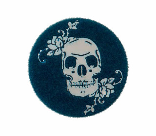 1 Metallknopf Mit Samtartigem Überzug - 23mm - Öse - Totenkopf - Silber/Rot