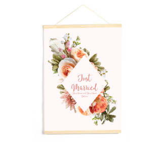 DIY-Stoffposter - Hochzeit - Just Married - Blumen - Apricot