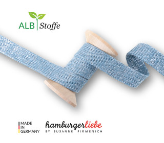 Hoodiekordel - Flachkordel - Cord Me - 12mm - Glossy - Melange - Hamburger Liebe - Taubenblau/Silber
