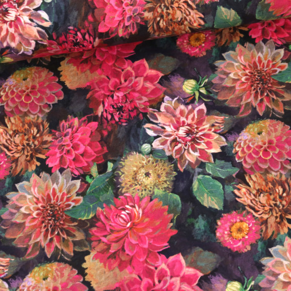 Jersey - Bedruckt - Fuchsia Flowers - Anthrazit