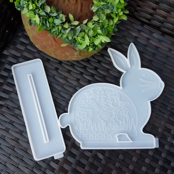 Silikon - Gießform - Osterhase - mit Muster & Standfuß - 2 Formen - vielfältig nutzbar