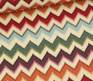 Gobelin Jacquard - Buntes Zickzackmuster - Ecru
