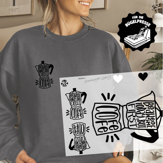 Onkel Bo's Bügelbilder - DIN A4 - Be Awesome Today - But First Coffee - Schwarz - Hamburger Liebe