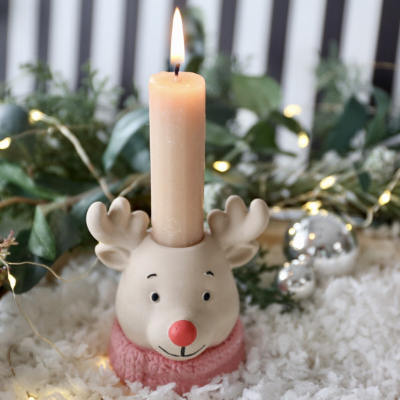 Silikon - Gießform - Rentier mit Schal - Kerzenhalter - Adventsdeko - Weihnachtsdeko - für Stabkerzen - vielfältig nutzbar