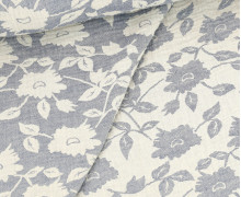 Musselin - Muslin - Double Gauze - Jacquard Blumen - Doubleface - Schnuffeltuch - Windeltuch - Warmweiß/Stahlblau