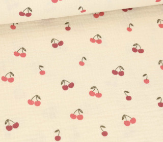 Musselin - Muslin - Double Gauze - Fruits - Cherries - Schnuffeltuch - Windeltuch - Beige