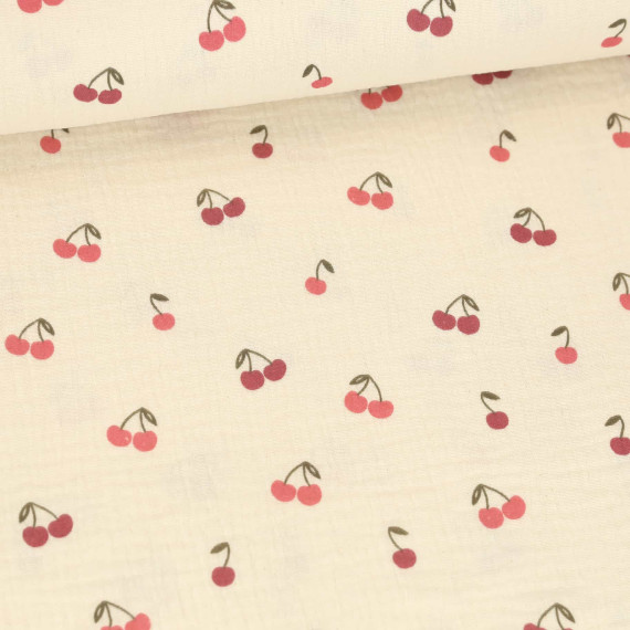 Musselin - Muslin - Double Gauze - Fruits - Cherries - Schnuffeltuch - Windeltuch - Beige