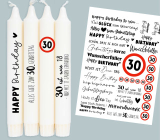 DIN A4 - Tattoofolie - Geburtstag - 30 - für Kerzen / Keramik