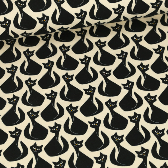 Bio Leichter Kuschelsweat - Schwarze Katzen - Ecru
