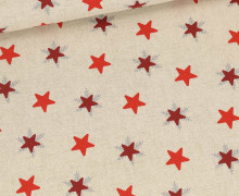 Half Panama - Baumwolle - Weihnachten - Rote Sterne - Natur
