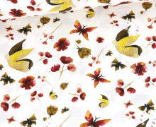 Musselin - Muslin - Double Gauze - Lochstickerei - große Schmetterlinge & Blüten - Weiß