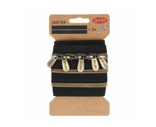 2m Endlosreißverschluss + 5 Zipper - Metallic - Schwarz/Bronze