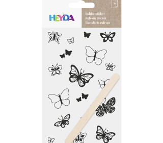 1 Bogen Rubbelsticker - Inkl. Holzstick - Schmetterlinge - Schwarz